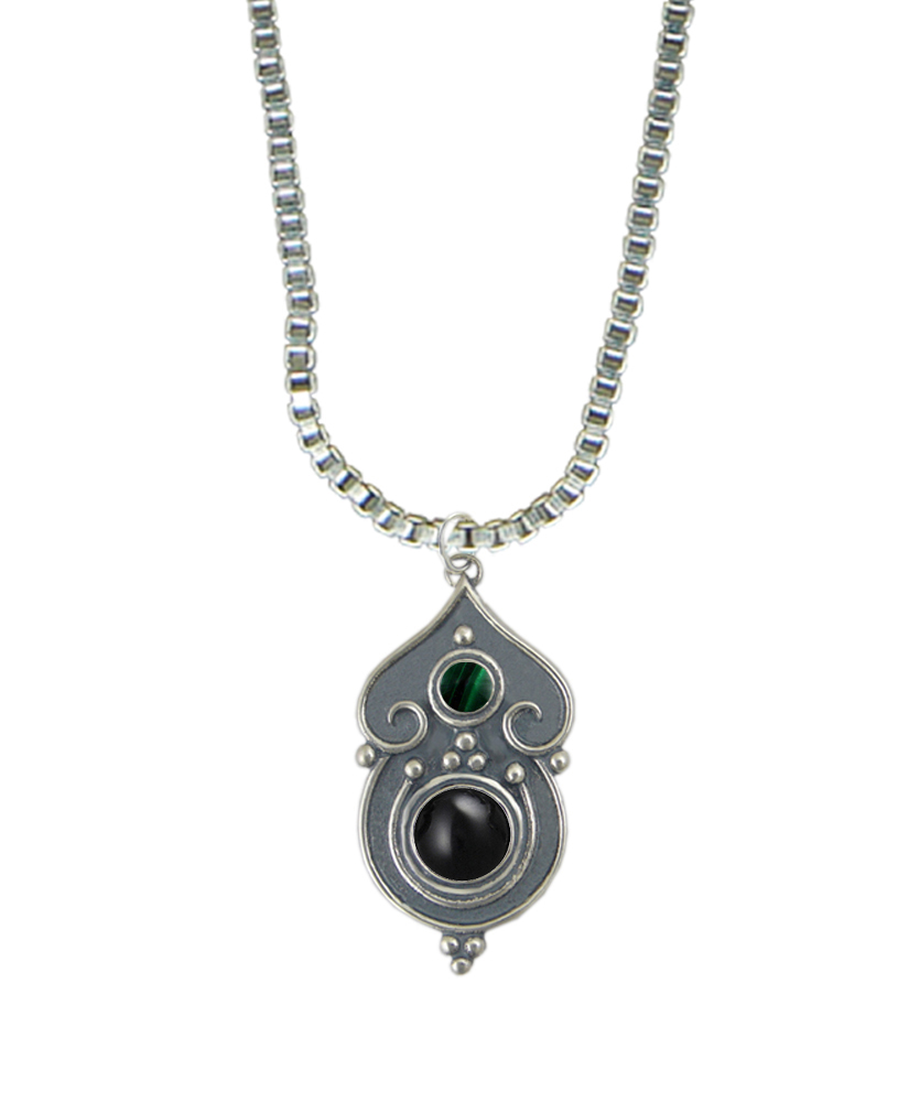 Sterling Silver Necklace Black Onyx And Malachite
